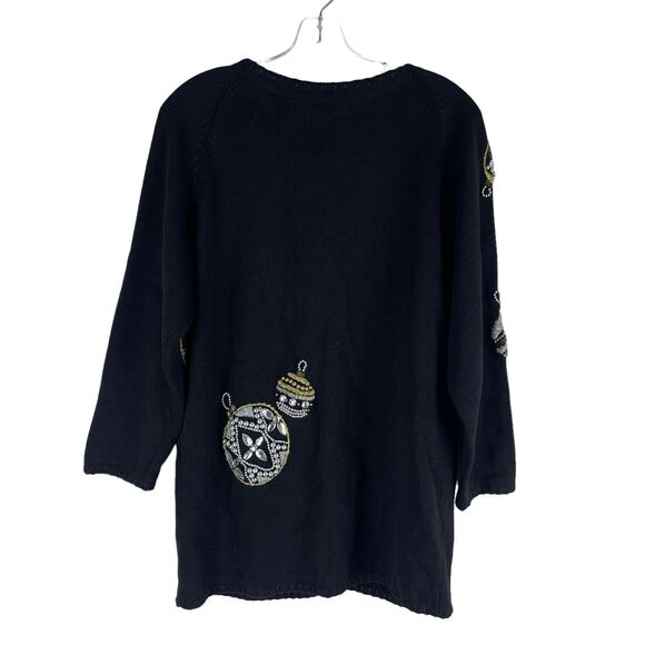 Michael Simon 1991 Christmas Ornaments Cardigan Black Ugly Sweater Size M - Picture 7 of 10